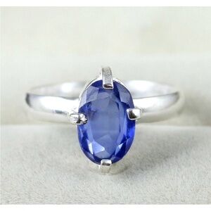 Elegant natural blue Sapphire AGI certified & tested Ring Sz 7.75 in 925 SS